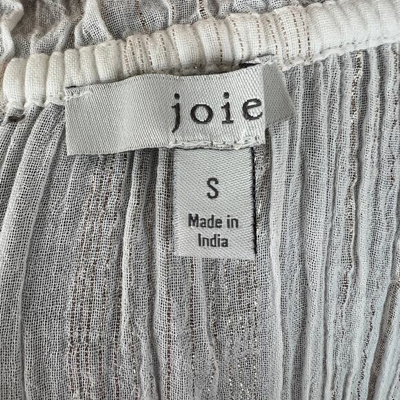 JOIE Elza White Metallic Gold Stripe Cotton Blouse V-Neck Ruffles Sheer Top S SM - Picture 8 of 9